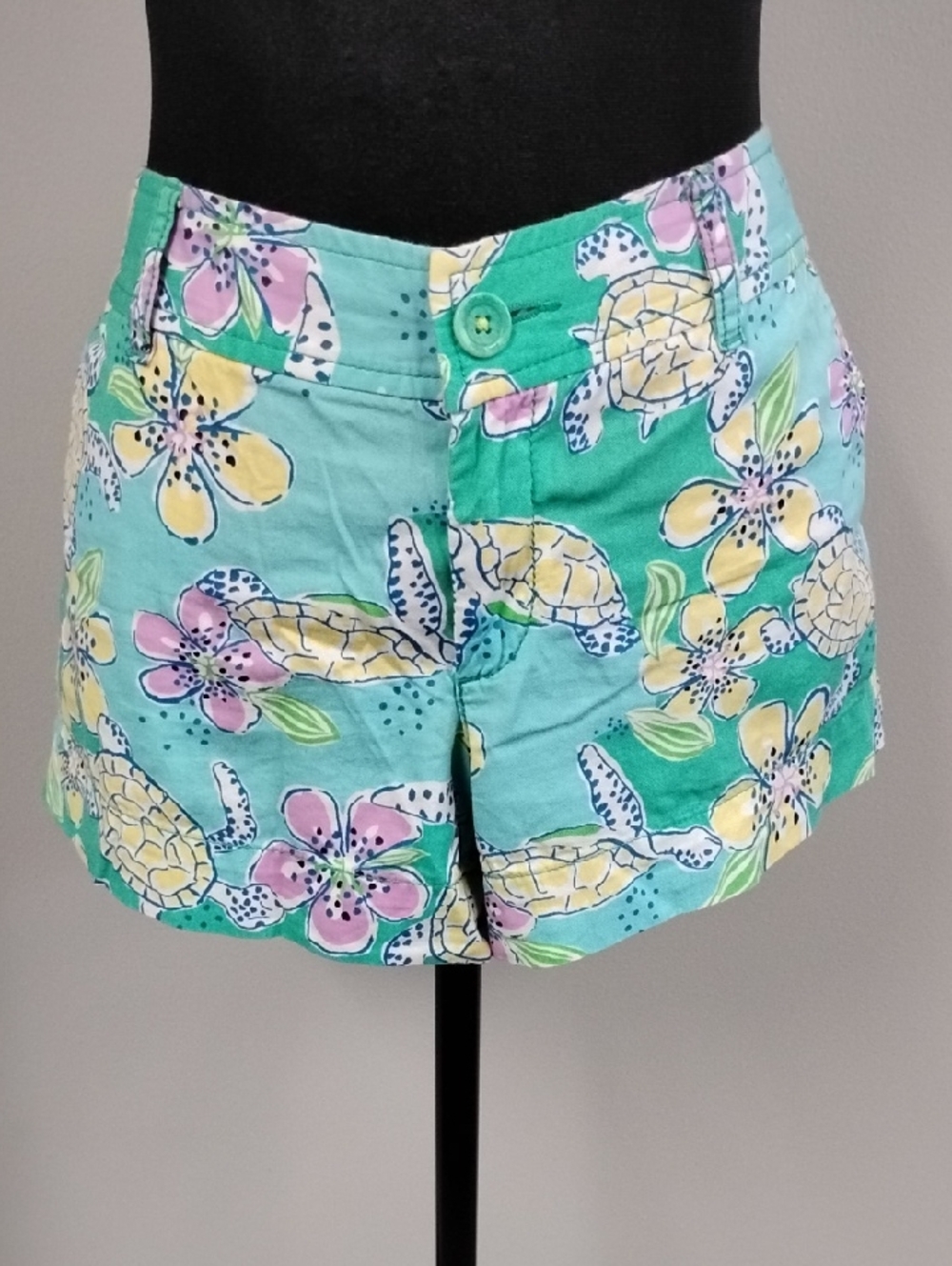 Lilly Pulitzer Walsh Teal Floral & Turtle Print Shorts, Sz 10